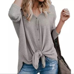 Almost Famous Gray Knit Button Down Top Size XL